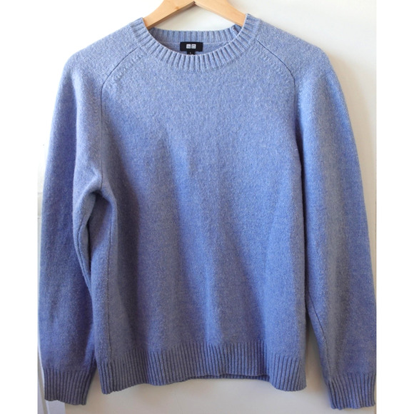 Uniqlo Sweater Large Blue 100% Wool Crewneck Pullover Knit Soft Warm Winter - Picture 1 of 7